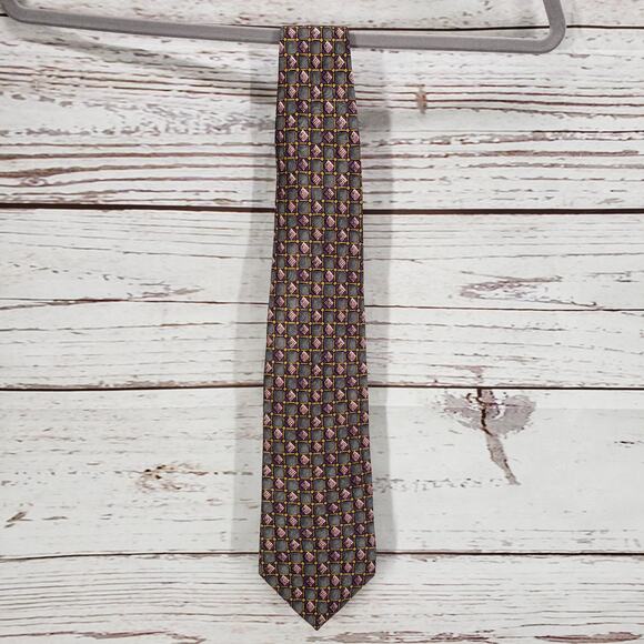 Villa Bugatti Men's Multicolor Geometric 100%Italian Silk Tie - Picture 3 of 8